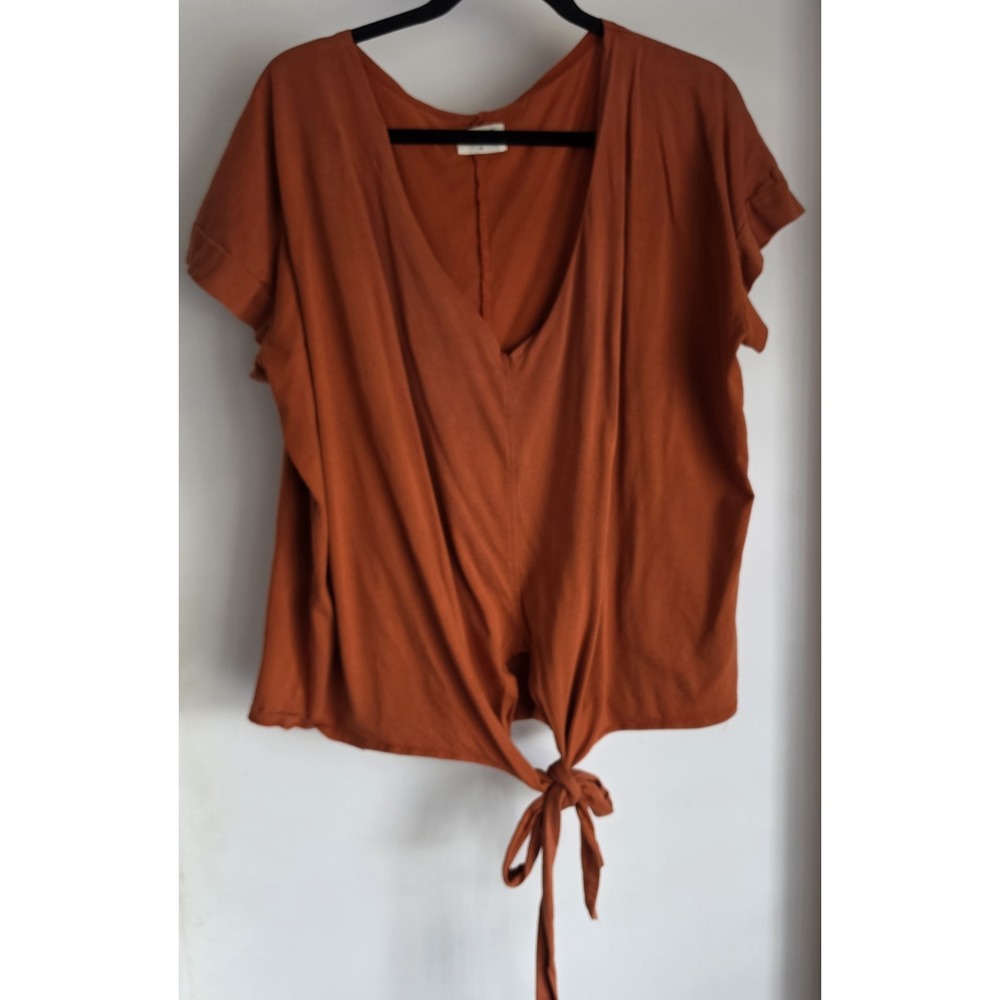 Free Label Women's Blouse M Orange Front Tie Top Breathable Lightweight Casual